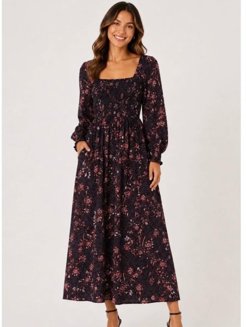 O.P.T. Long sleeve floral dress with slit size small